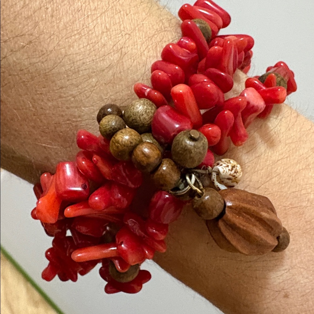 Vintage red coral Freeform branch, multi stranded stretchy bracelet